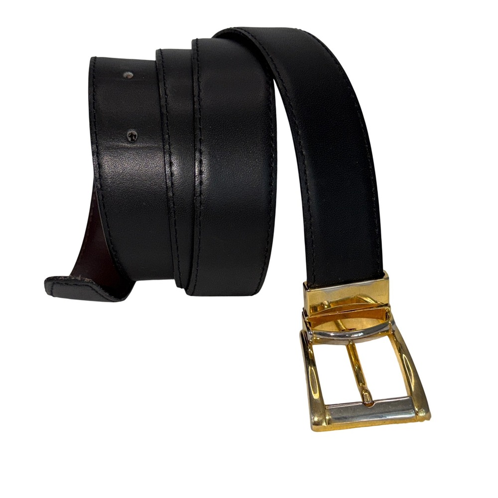 Vintage Italian Reversible Leather Belt Gold Buckle Made in Italy and USA 44
